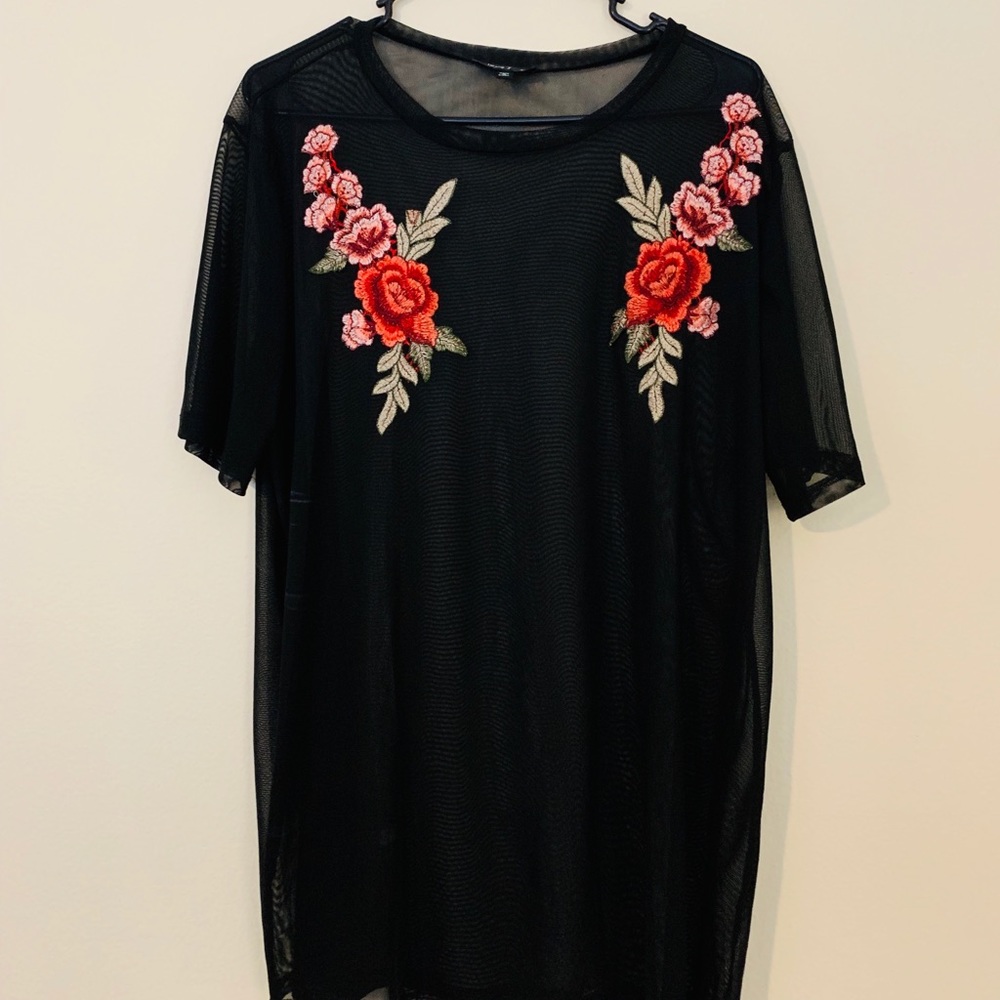 Black Mesh Floral Top
